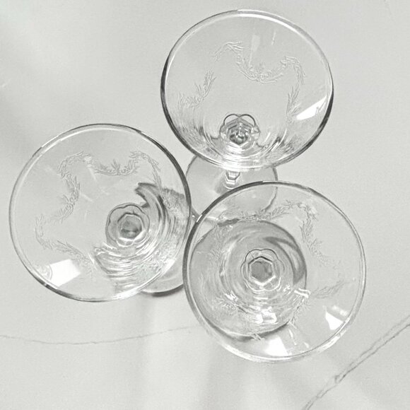 Set of 3 Etched Glass Cordial Glasses Bar Shot Glasses Elegant Vintage Drinkware - Picture 3 of 9